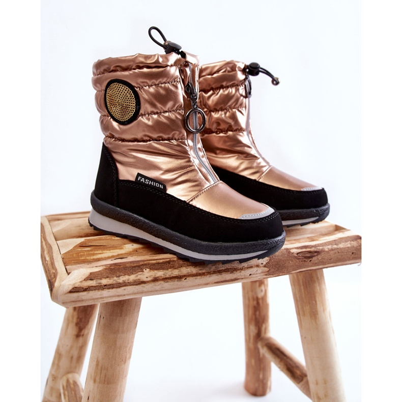 Bottes de neige hautes isolées avec de la laine dorée noir 1