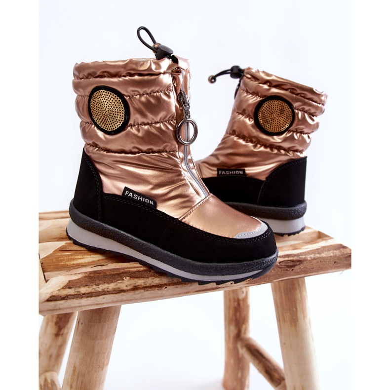 Bottes de neige hautes isolées avec de la laine dorée noir 2