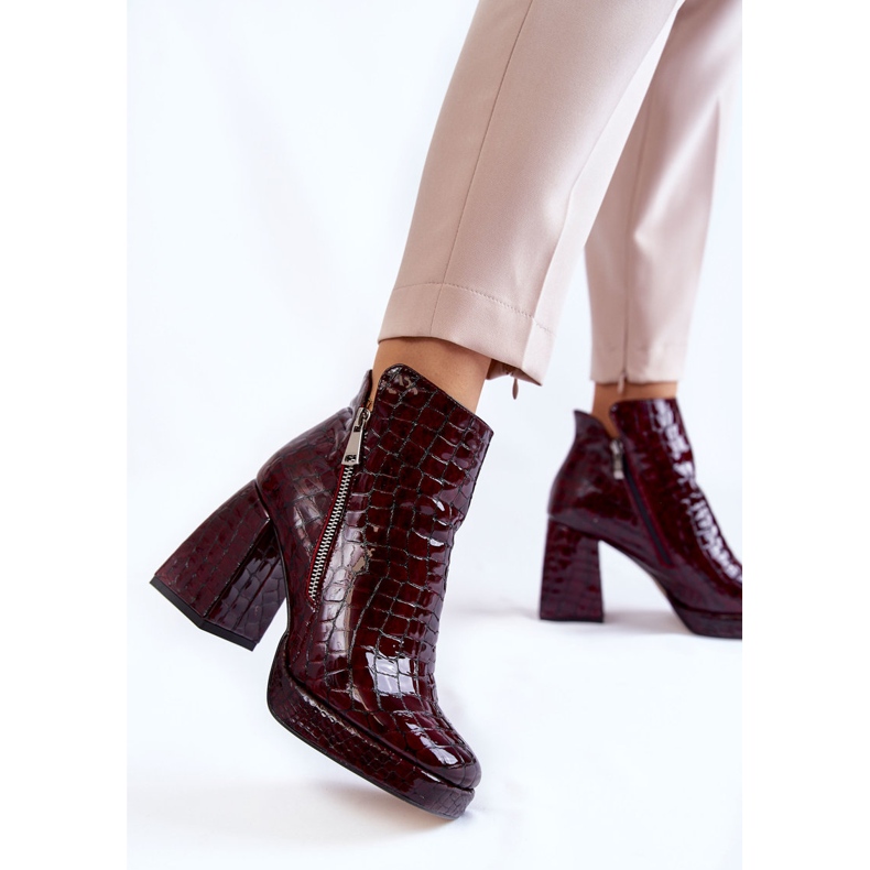 PA2 Bottines Cuir Motif Croco Bordeaux Alienore rouge 2 PA2 Bottines Cuir Motif Croco Bordeaux Alienore rouge 2