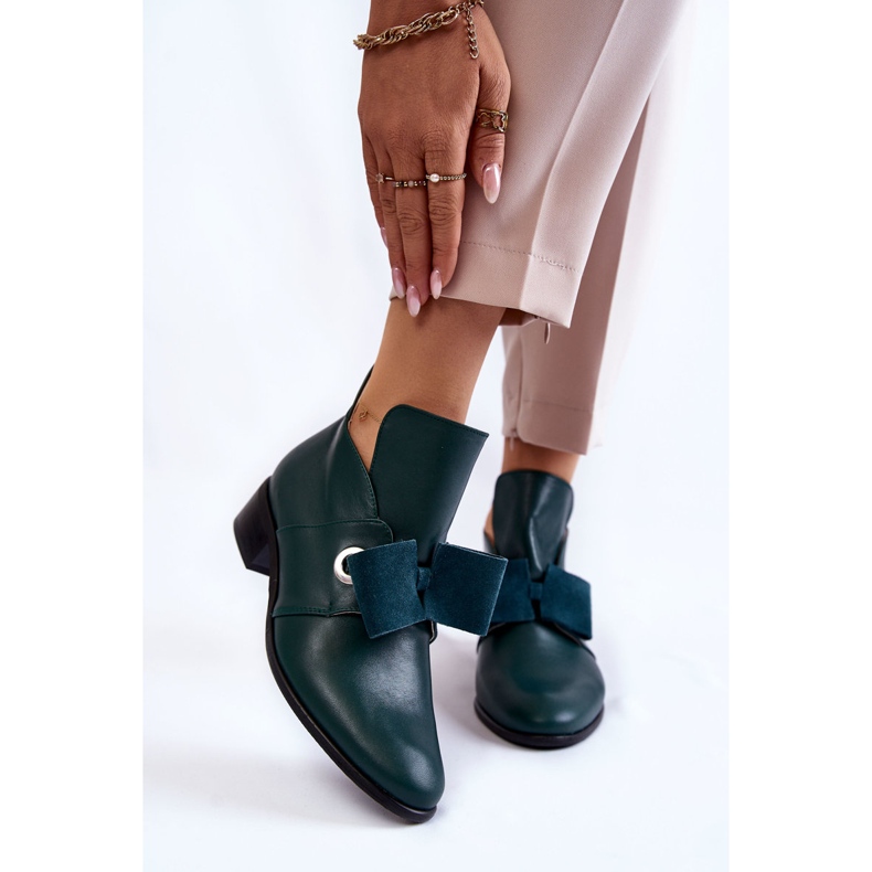 Chaussures en cuir avec nœud en daim, vert 1