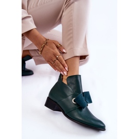 Chaussures en cuir avec nœud en daim, vert 3
