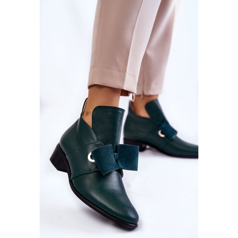 Chaussures en cuir avec nœud en daim, vert 2