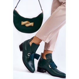 Chaussures en cuir avec nœud en daim, vert 5