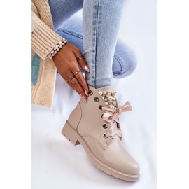 FB2 Bottes isolées en cuir avec une fermeture éclair avec des perles Raiso Beige 7