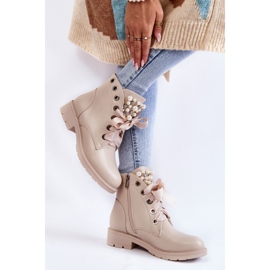 FB2 Bottes isolées en cuir avec une fermeture éclair avec des perles Raiso Beige 2