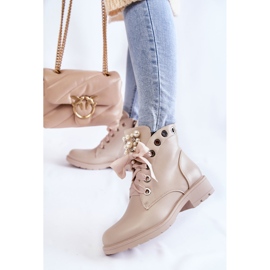 FB2 Bottes isolées en cuir avec une fermeture éclair avec des perles Raiso Beige 3