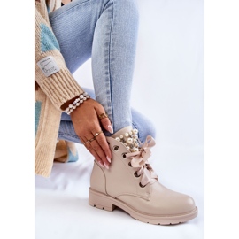 FB2 Bottes isolées en cuir avec une fermeture éclair avec des perles Raiso Beige 5