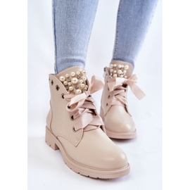 FB2 Bottes isolées en cuir avec une fermeture éclair avec des perles Raiso Beige 4
