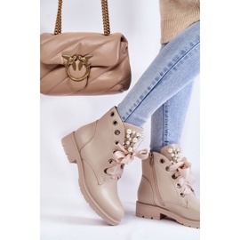 FB2 Bottes isolées en cuir avec une fermeture éclair avec des perles Raiso Beige 8