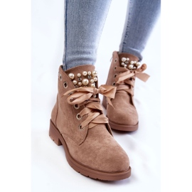 FB2 Bottes chaudes en daim Raiso beige foncé avec fermeture éclair et perles 4