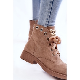 FB2 Bottes chaudes en daim Raiso beige foncé avec fermeture éclair et perles 5