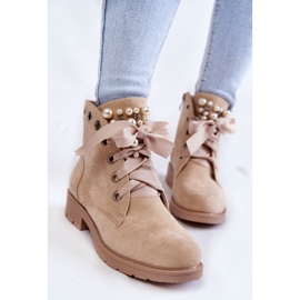 FB2 Bottes Chaudes En Daim Avec Fermeture Éclair Avec Perles Beige Raiso 5