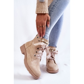 FB2 Bottes Chaudes En Daim Avec Fermeture Éclair Avec Perles Beige Raiso 1