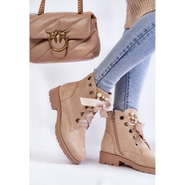 FB2 Bottes Chaudes En Daim Avec Fermeture Éclair Avec Perles Beige Raiso 3