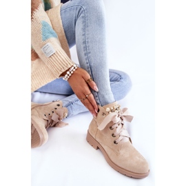 FB2 Bottes Chaudes En Daim Avec Fermeture Éclair Avec Perles Beige Raiso 7