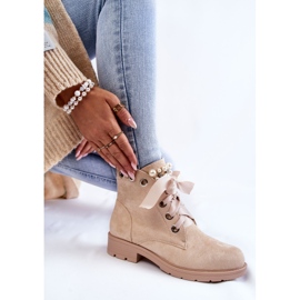 FB2 Bottes Chaudes En Daim Avec Fermeture Éclair Avec Perles Beige Raiso 8