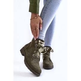 Bottes zippées isolées en daim avec perles, vert Perla 1