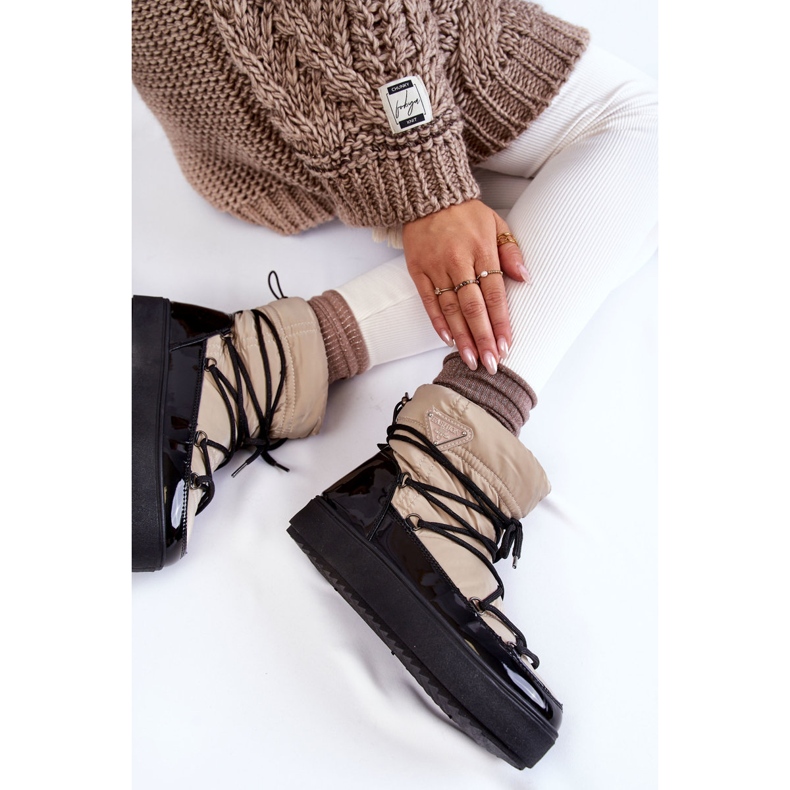 PM1 Bottes De Neige À Lacets À La Mode Pour Femmes Beige-Noir Carrios 1