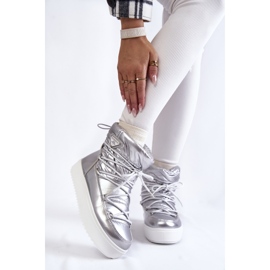 Bottes de neige à lacets argentées à la mode pour femmes 1