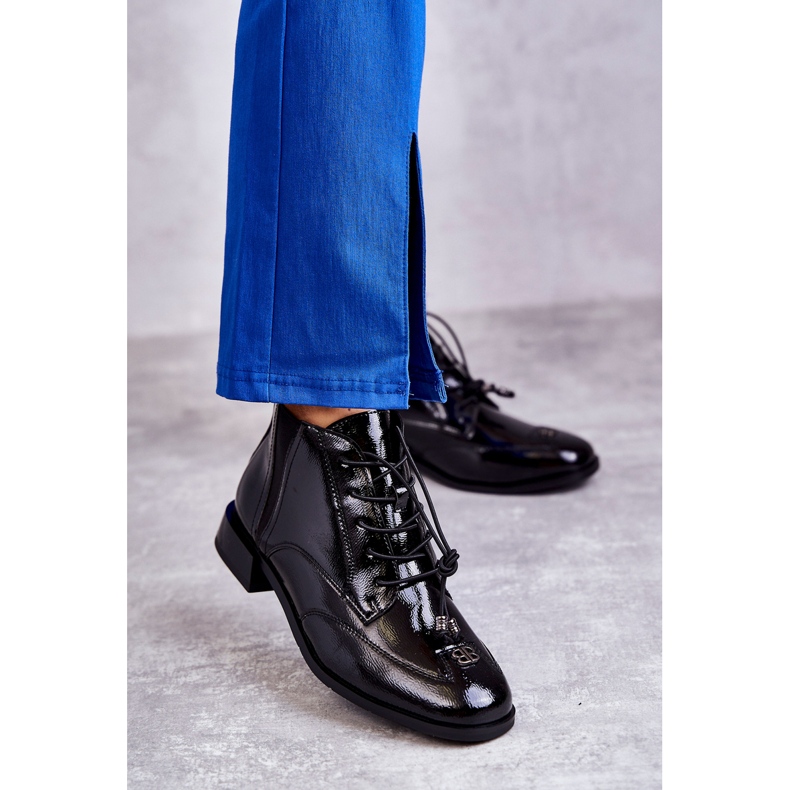 S.Barski Bottines vernies avec décoration, noir 2