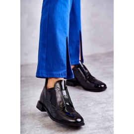 S.Barski Bottines basses en cuir verni avec fermeture éclair, noir le noir 1