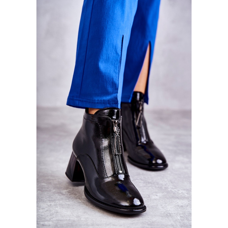 S.Barski Bottines en cuir verni avec fermetures éclair pour femmes, noir le noir 2 S.Barski Bottines en cuir verni avec fermetures éclair pour femmes, noir le noir 2