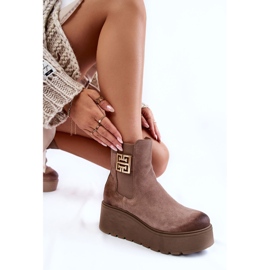 PL5 Bottes en daim pour femmes sur une plate-forme massive Marron clair Savira brun 1