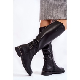 Sergio Leone Bottes en cuir à talon plat pour femmes Noir Asturio le noir 4