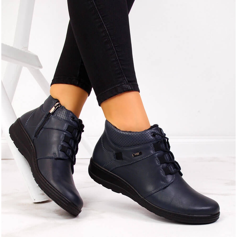 Bottes chaudes en cuir pour femme, bleu marine Helios 521 1