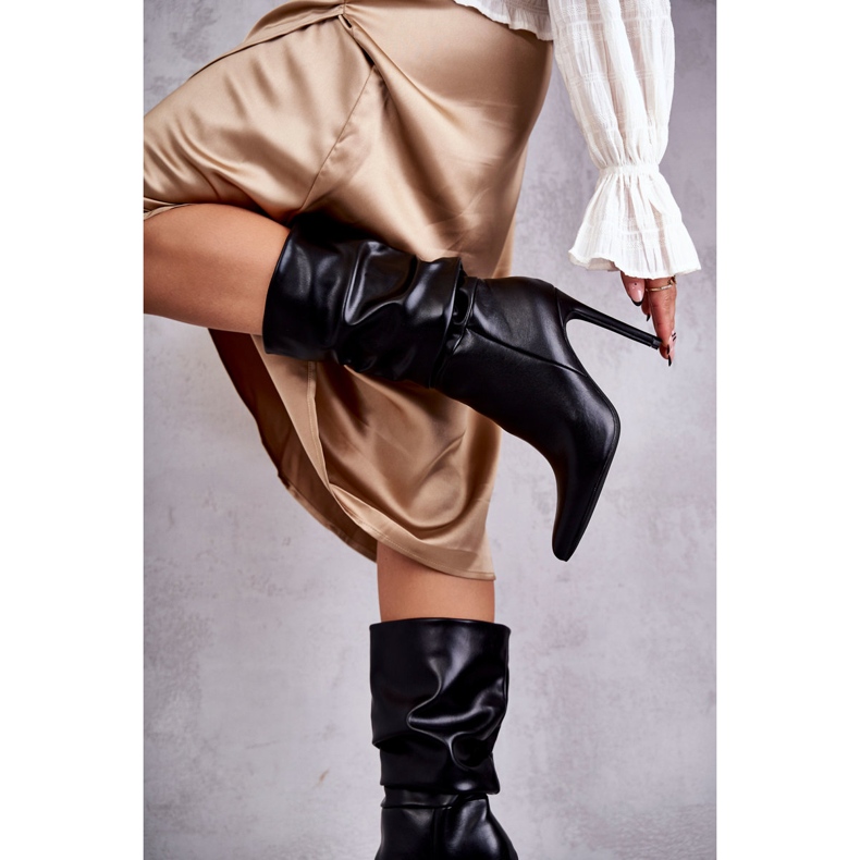 WS1 Bottes en éco-cuir froissé à talon haut Noir Caren S1707 2