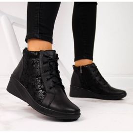 Bottines femme en cuir noir à talon compensé, Helios 537 noir le noir 5