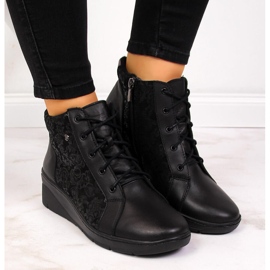 Bottines femme en cuir noir à talon compensé, Helios 537 noir le noir 6
