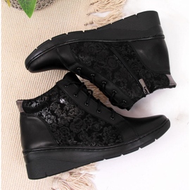 Bottines femme en cuir noir à talon compensé, Helios 537 noir le noir 4