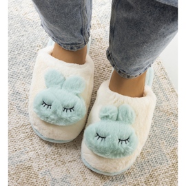 PA1 Chaussons bleus avec un lapin lapin blanche multicolore 2