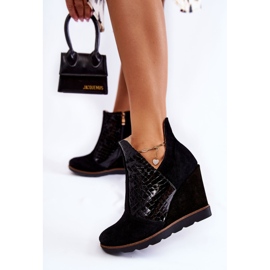 PA2 Bottes compensées Alda en daim noir crocodile le noir 6