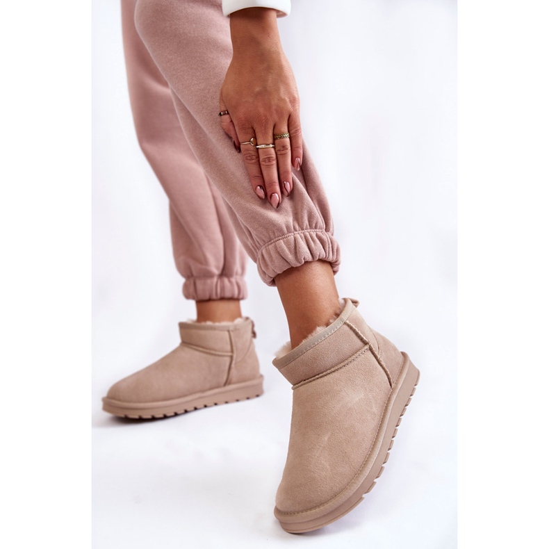 FS1 Bottes De Neige Basses Femme En Daim Beige Clair Shelie 2