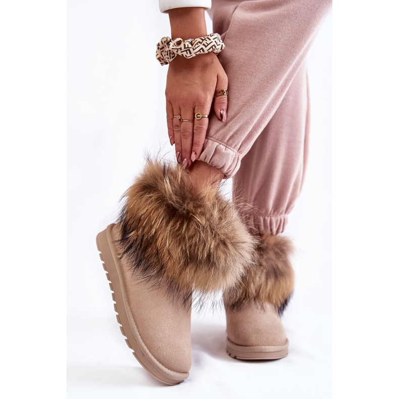 Bottes De Neige Femme En Daim Avec Fourrure Beige Alexa 1