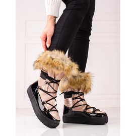Bottes de neige à plateforme pour femmes avec fourrure Shelovet beige le noir 1