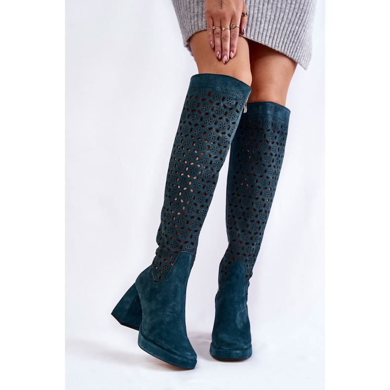 PA2 Bottines Daim Ajourées Sur Talons Hauts Vert Castres multicolore 1