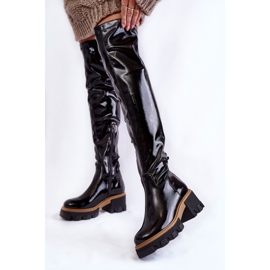 PL5 Bottes femme laquées à la mode sur le genou noir Venise le noir 2