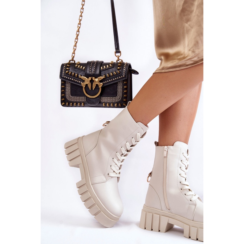 Sergio Leone Bottes en cuir isolées sur une plate-forme Telisa beige clair 2