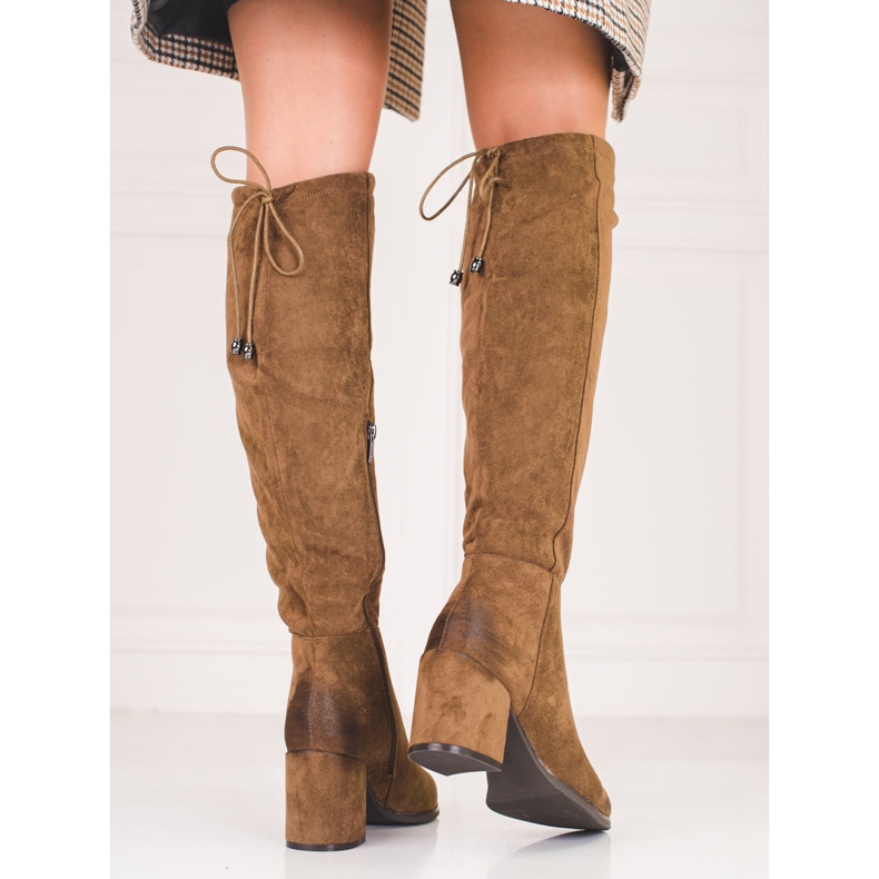 Bottes Shelovet élégantes pour femmes en daim écologique brun 1