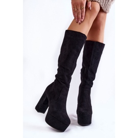 PA1 Bottes en daim sur talons massifs et plateforme Nevira noire 1