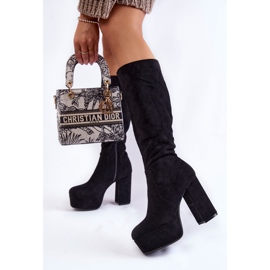 PA1 Bottes en daim sur talons massifs et plateforme Nevira noire 2