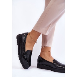 Vinceza Mocassins Laqués Motif Crocodile Sur Plateau Diane Noir 2