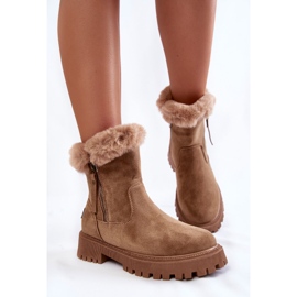 Vinceza Bottes Rezan en daim beige avec fourrure et fermeture éclair 5