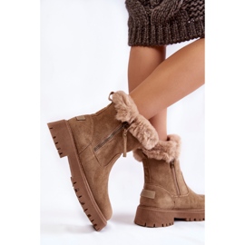 Vinceza Bottes Rezan en daim beige avec fourrure et fermeture éclair 3