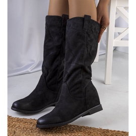 Bottes noires sur le talon compensé intérieur de Mae le noir 1