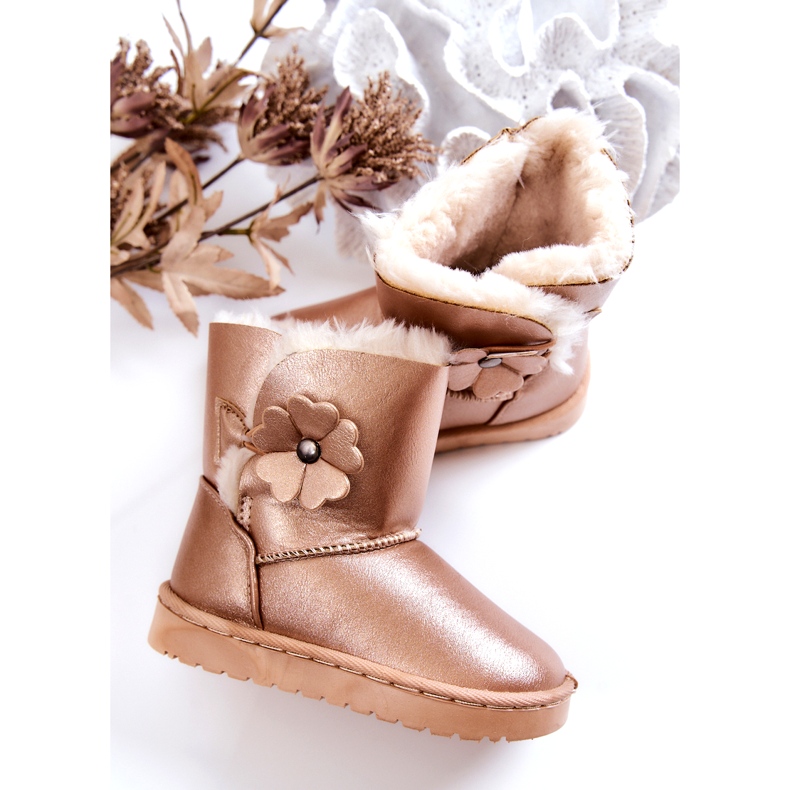 FR1 Bottes De Neige Enfant Golden Bianca Avec Fleur doré 4