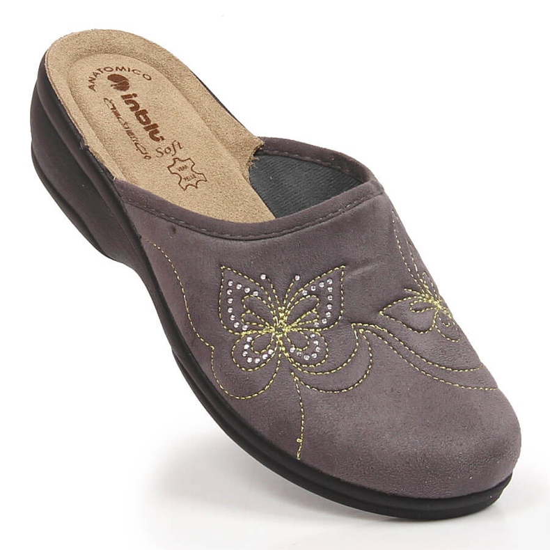 Chaussons confortables en velours gris Inblu pour femme 1